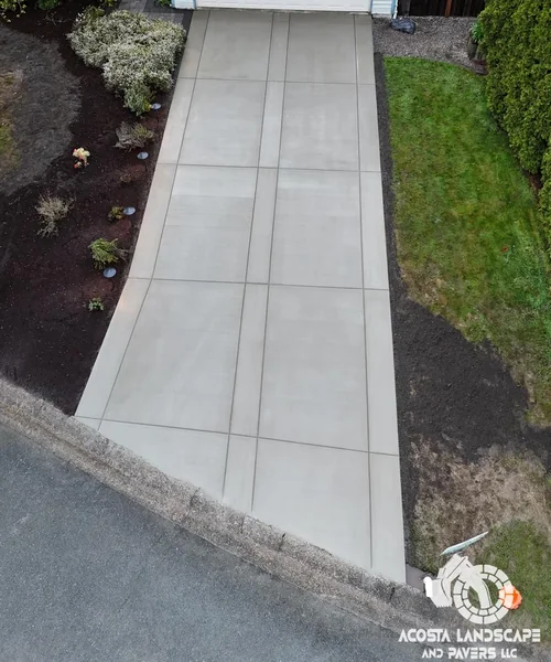 Modern Entry & Driveway Renovation Concrete Drive & Illuminated Paver Walkway in Bothell 